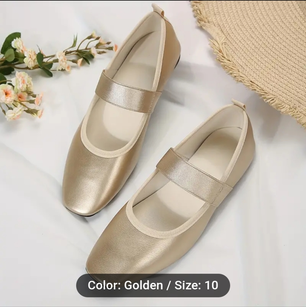 Womens Mary Jane Ballet Flats Gold 10 Slip On Flexible Soft Sole LGWT Shoes New